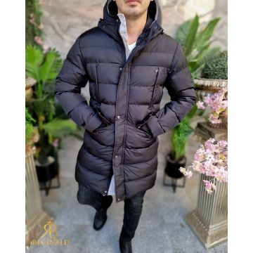 Geaca groasa de iarna, neagra, lunga cu gluga - GC687