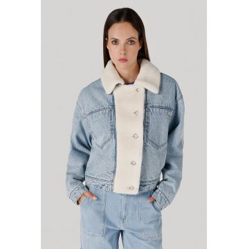 Jacheta de denim cu insertii din teddy