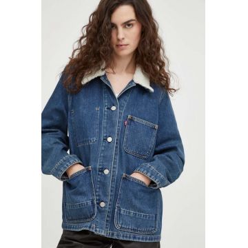 Levi's geacă de blugi cu amestec de lână culoarea albastru marin, de tranzitie