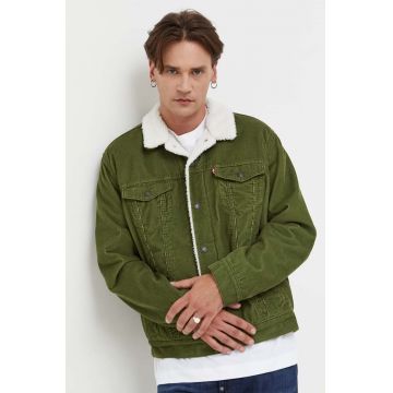 Levi's geaca din velur culoarea verde, de tranzitie