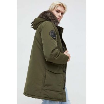 Superdry geaca barbati, culoarea verde, de iarna