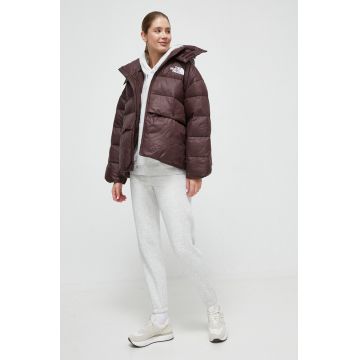 The North Face geaca femei, culoarea maro, de iarna, oversize