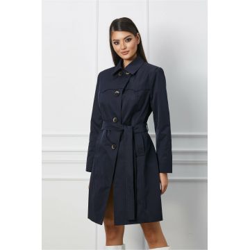 Trench Marisa bleumarin cu cordon in talie