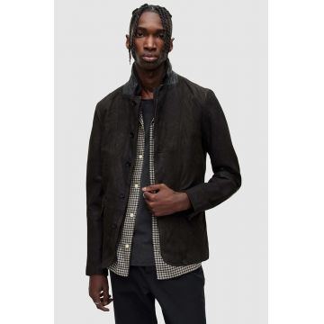 AllSaints o jacheta biker din piele intoarsa barbati, culoarea gri, de tranzitie