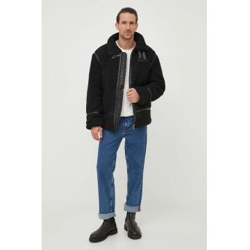 Alpha Industries geaca B3 Teddy barbati, culoarea negru, de tranzitie, oversize