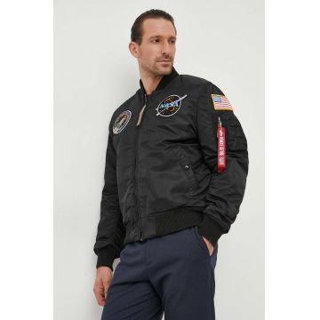 Alpha Industries geaca bomber MA-1 VF NASA barbati, culoarea negru, de tranzitie