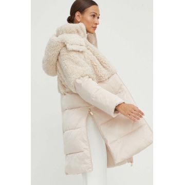 Elisabetta Franchi geaca femei, culoarea bej, de iarna, oversize