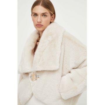 Elisabetta Franchi geaca femei, culoarea bej, de tranzitie, oversize