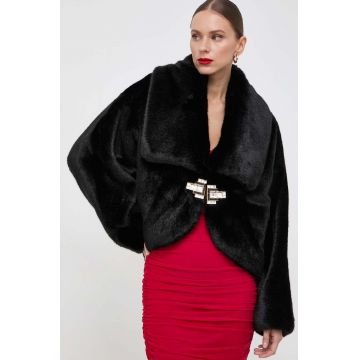 Elisabetta Franchi geaca femei, culoarea negru, de tranzitie, oversize