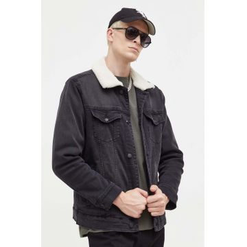 Hollister Co. geaca jeans barbati, culoarea negru, de tranzitie