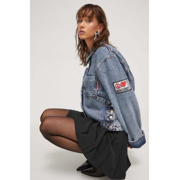 Moschino Jeans geaca jeans femei, de tranzitie, oversize