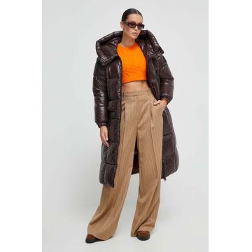 Save The Duck geaca femei, culoarea maro, de iarna, oversize