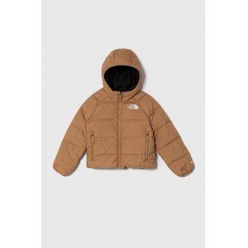 The North Face geaca reversibila pentru copii B REVERSIBLE NORTH DOWN HOODED JACKET culoarea maro