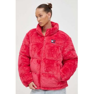Tommy Jeans geaca femei, culoarea roz, de iarna, oversize