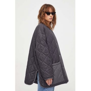 UGG geaca cu doua fete femei, culoarea albastru marin, de tranzitie, oversize
