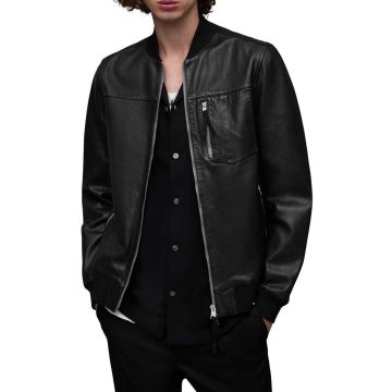 AllSaints geaca de piele Tyro barbati, culoarea negru, de tranzitie