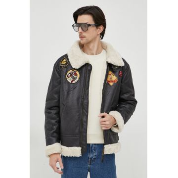 Alpha Industries geaca B3 FL Custom barbati, culoarea negru, de tranzitie