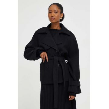 Answear Lab jachetă de lână REBEL culoarea negru, de tranzitie