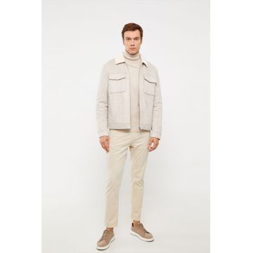 Jacheta slim fit cu captuseala de blana shearling sintetica si buzunare multiple