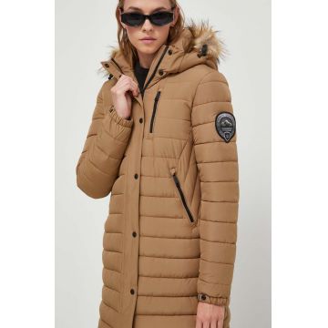 Superdry geaca femei, culoarea maro, de tranzitie