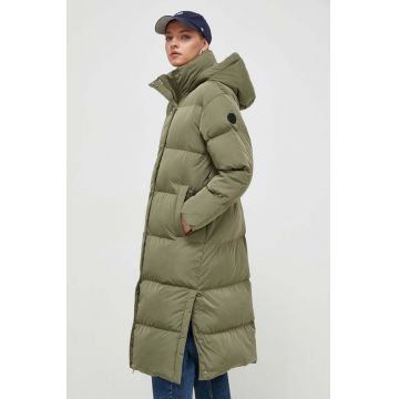 Superdry geaca femei, culoarea verde, de iarna