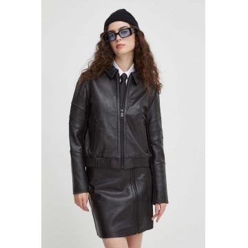 The Kooples geaca de piele femei, culoarea negru, de tranzitie