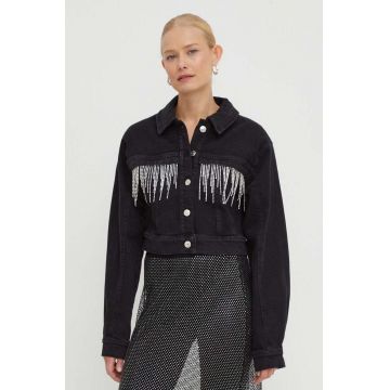 Gestuz geacă din denim femei, culoarea negru, de tranziție, oversize 10908578