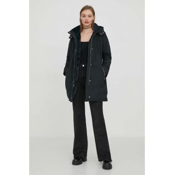 Hollister Co. geaca femei, culoarea negru, de tranzitie