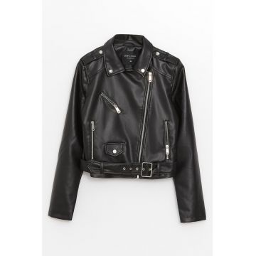 Jacheta biker slim fit de piele ecologica