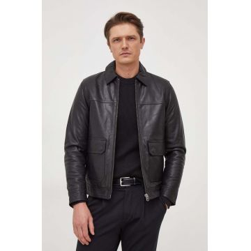 Pepe Jeans geaca de piele Benjamin barbati, culoarea negru, de tranzitie