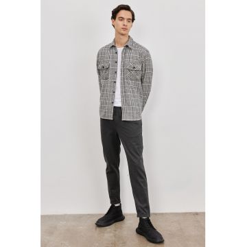 Jacheta-camasa supradimensionata cu model in carouri - Alb/Gri antracit