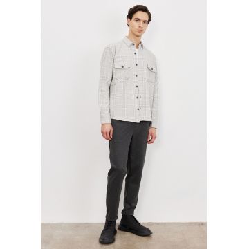 Jacheta-camasa supradimensionata cu model in carouri - Gri deschis