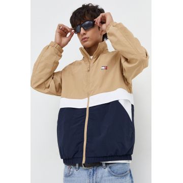 Tommy Jeans geaca barbati, culoarea bej, de tranzitie