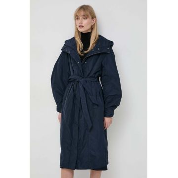 Trussardi geaca femei, culoarea albastru marin, de tranzitie, oversize