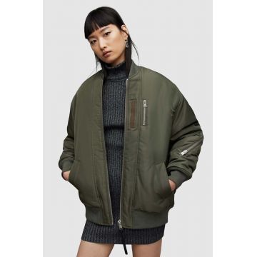 AllSaints geaca bomber Scout femei, culoarea verde, de iarna, oversize