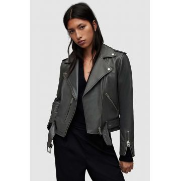AllSaints geaca de piele Balfern femei, culoarea gri, de tranzitie