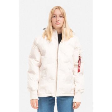 Alpha Industries geacă Hooded Logo Puffer femei, culoarea alb, de iarnă 108005.578-white