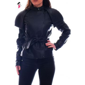 Geaca neagra casual scurta din piele ecologica