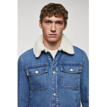 Jacheta din denim cu captuseala din blana shearling sintetica Wasp