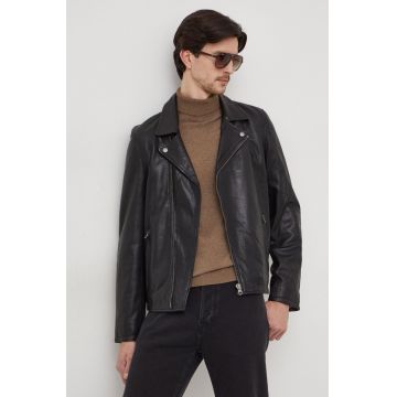 Pepe Jeans geaca de piele Valen barbati, culoarea negru, de tranzitie