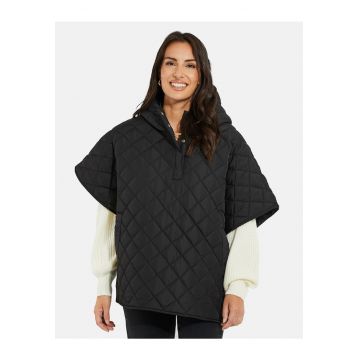 Poncho matlasat cu gluga - Negru