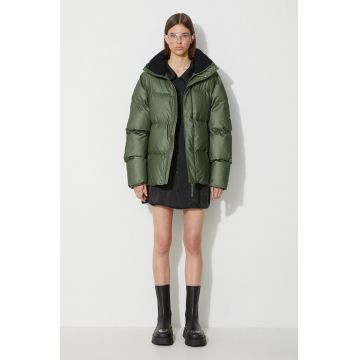 Rains geacă 15220 femei, culoarea verde, de iarna, oversize 15220-teal