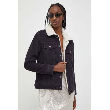 Superdry geaca femei, culoarea negru, de tranzitie