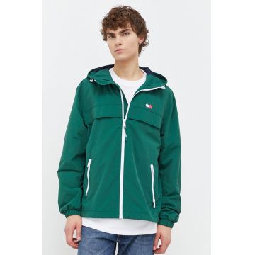 Tommy Jeans geaca barbati, culoarea verde, de tranzitie