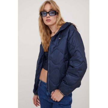 Tommy Jeans geaca femei, culoarea albastru marin, de tranzitie