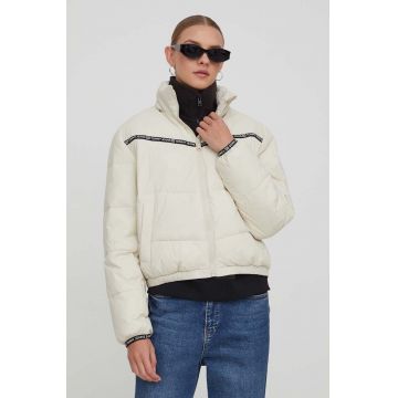 Tommy Jeans geaca femei, culoarea bej, de iarna, oversize