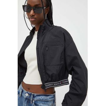 Tommy Jeans geaca femei, culoarea negru, de tranzitie