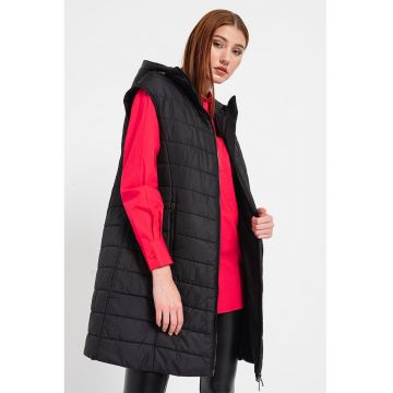 Vesta lunga cu vatelina si gluga - Negru