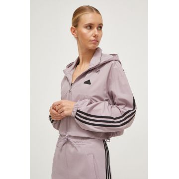 adidas geaca femei, culoarea violet, de tranzitie