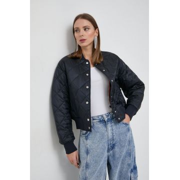 Boss Orange geaca bomber femei, culoarea albastru marin, de tranzitie, oversize